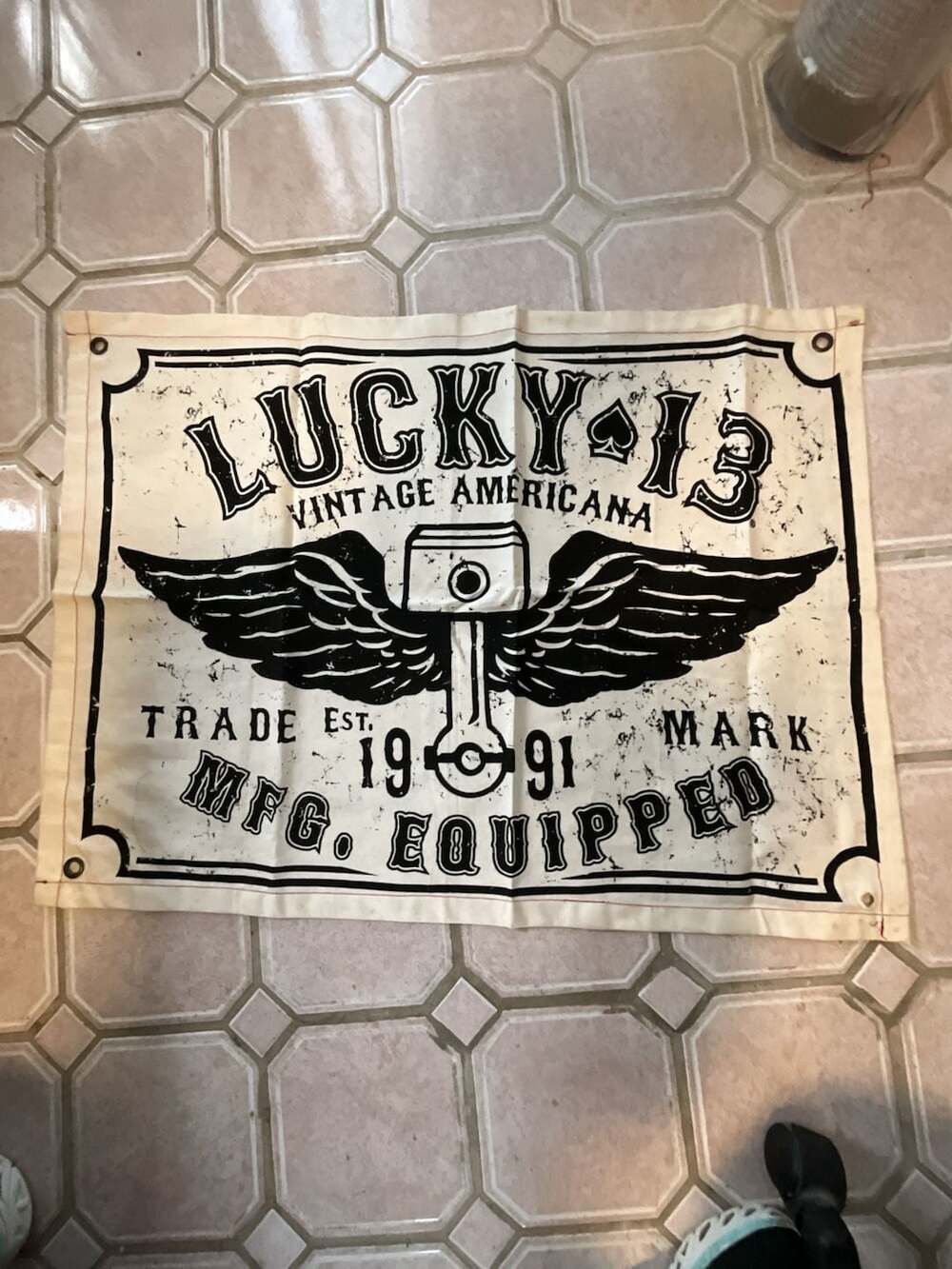 Lucky 13 Vintage Americana Piston Wings Logo Wall Banner